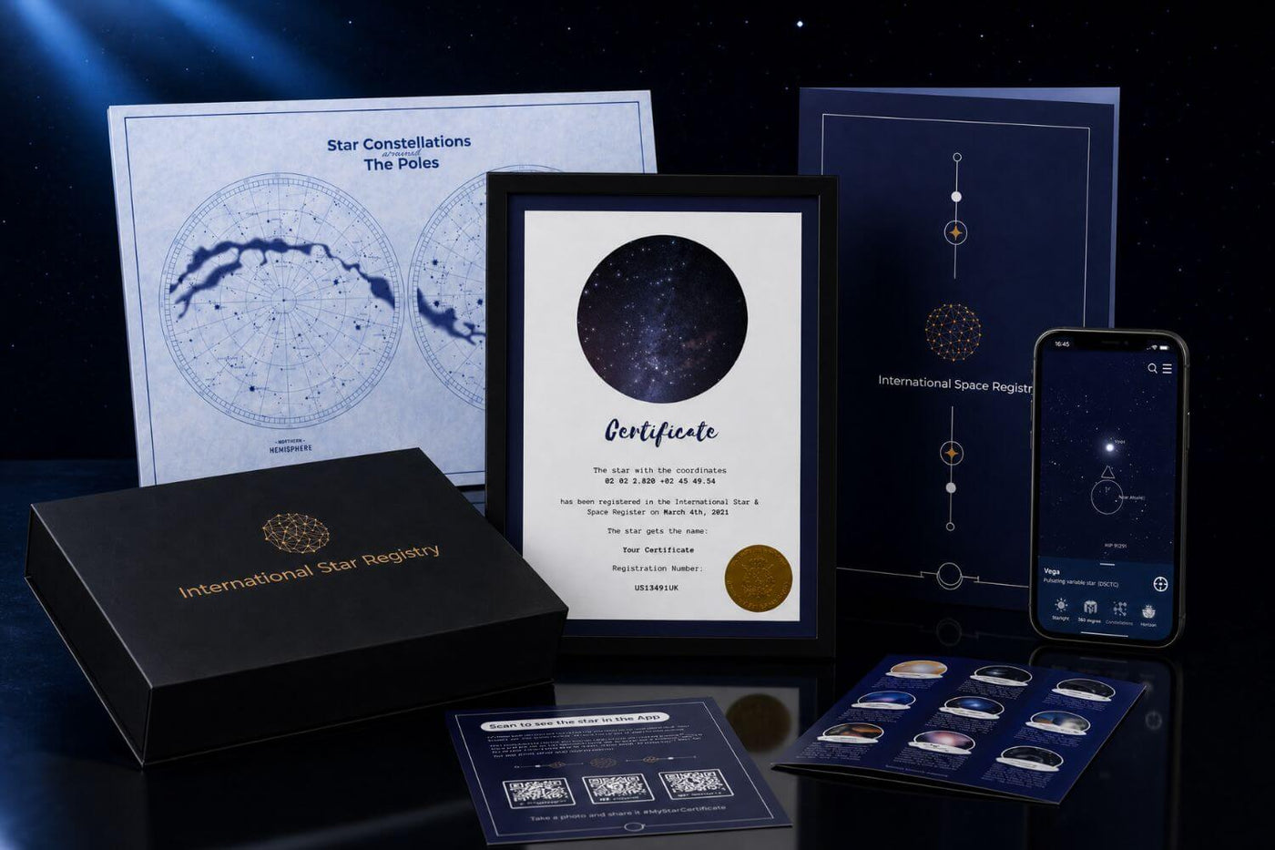 Personalized star naming package on blue background