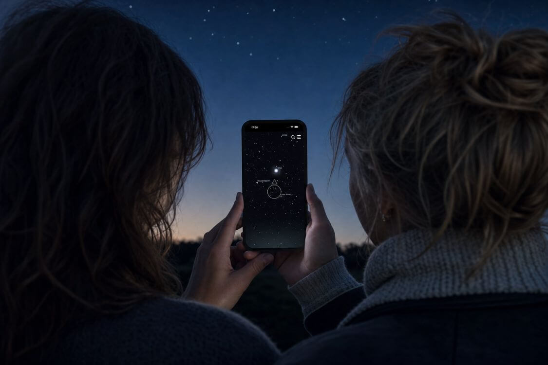 Two friends exploring a star in the Universe Star Finder App