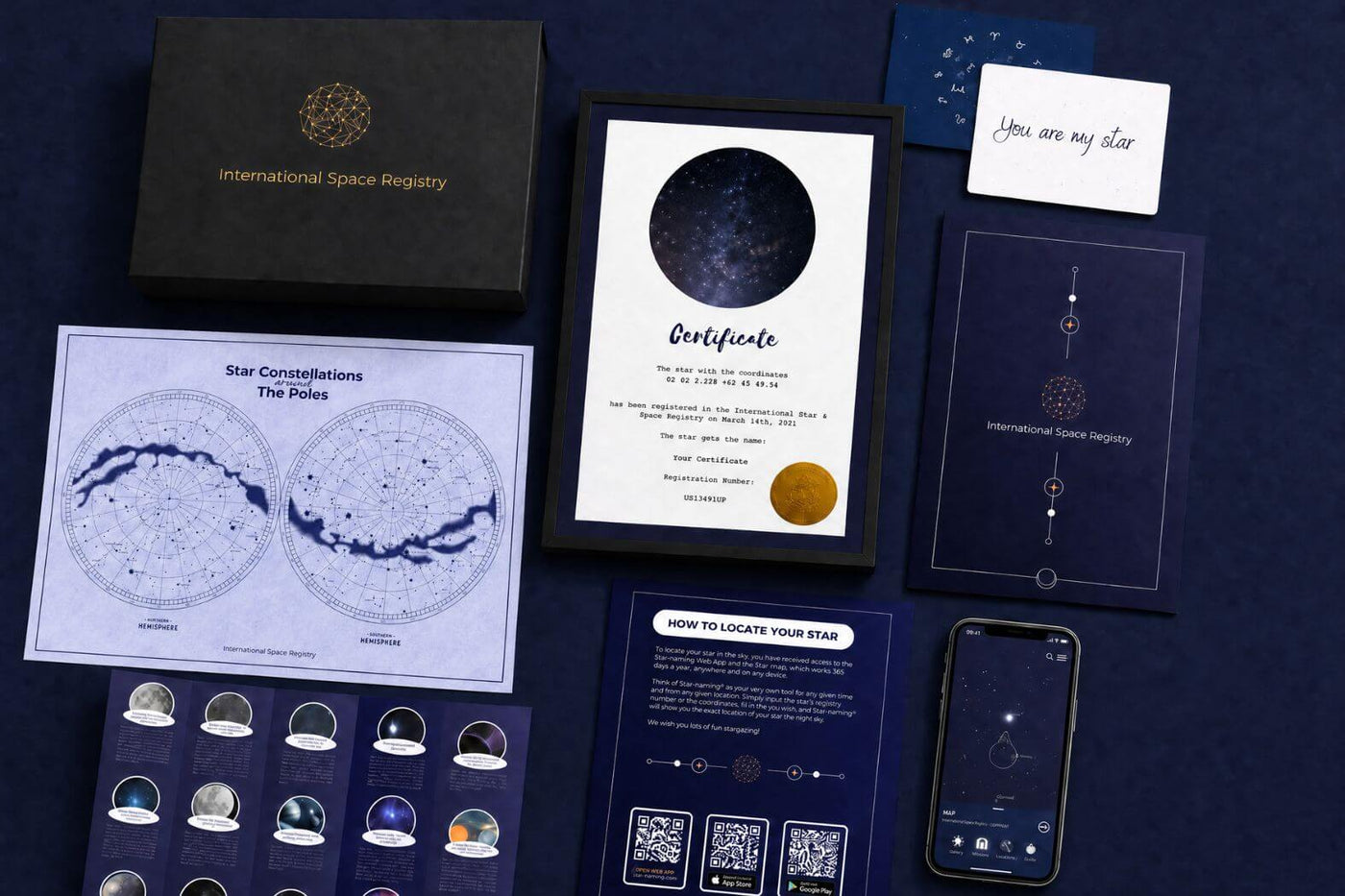 Flatlay image of the name a star gift package